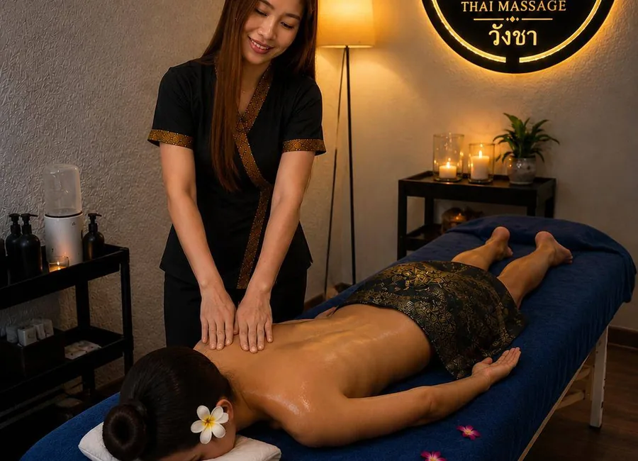 Massage thaï dans une cabine de soin Wangcha à Genève